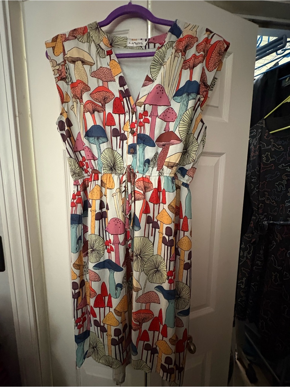 LA Soul white dress with colorful Mushroom-Print cap sleeve Dress with pockets
